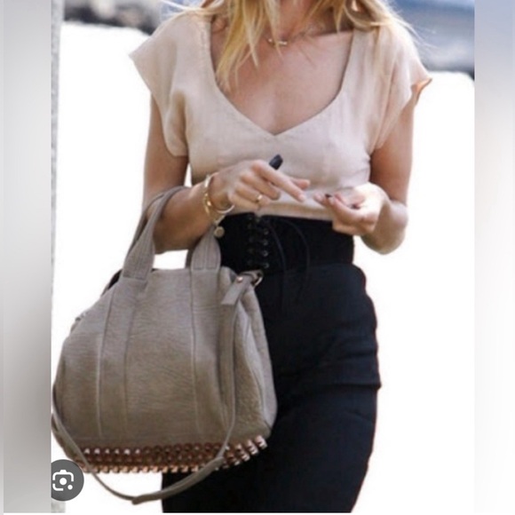 ALEXANDER WANG large Rocco Latte Bag Rosegold Hardware Long Strap  Perfect - Picture 2 of 16